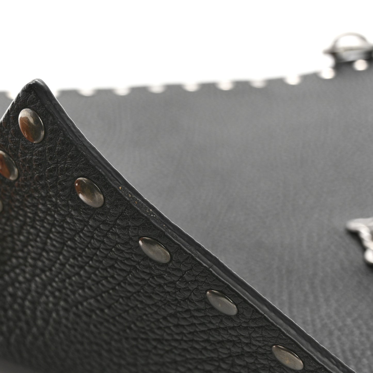 Grained Calfskin Studded Medusa Wristlet Pouch Black