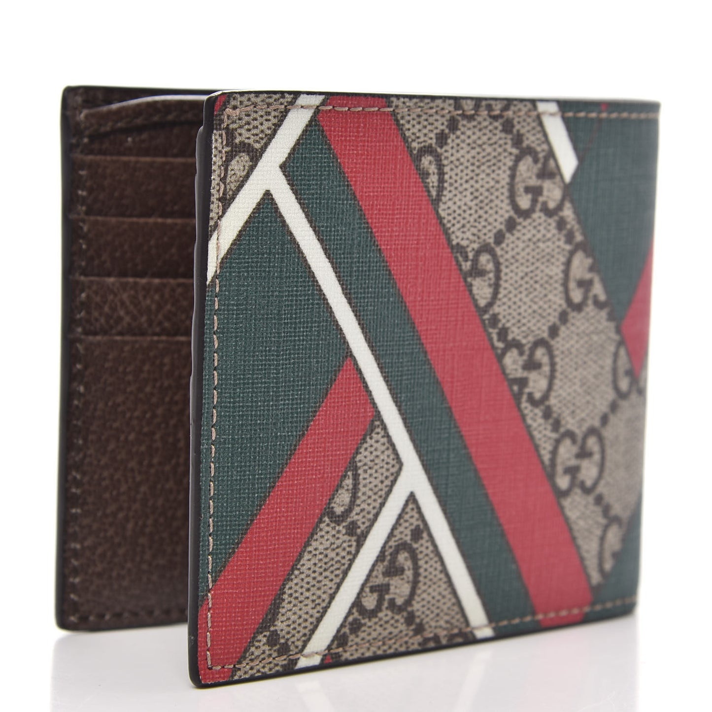 GG Supreme Monogram Chevron Bi-Fold Wallet Beige Green Red New Acero