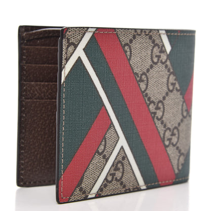 Gucci GG Supreme Monogram Chevron Bi-Fold Wallet Beige Green Red New Acero 3 of 10