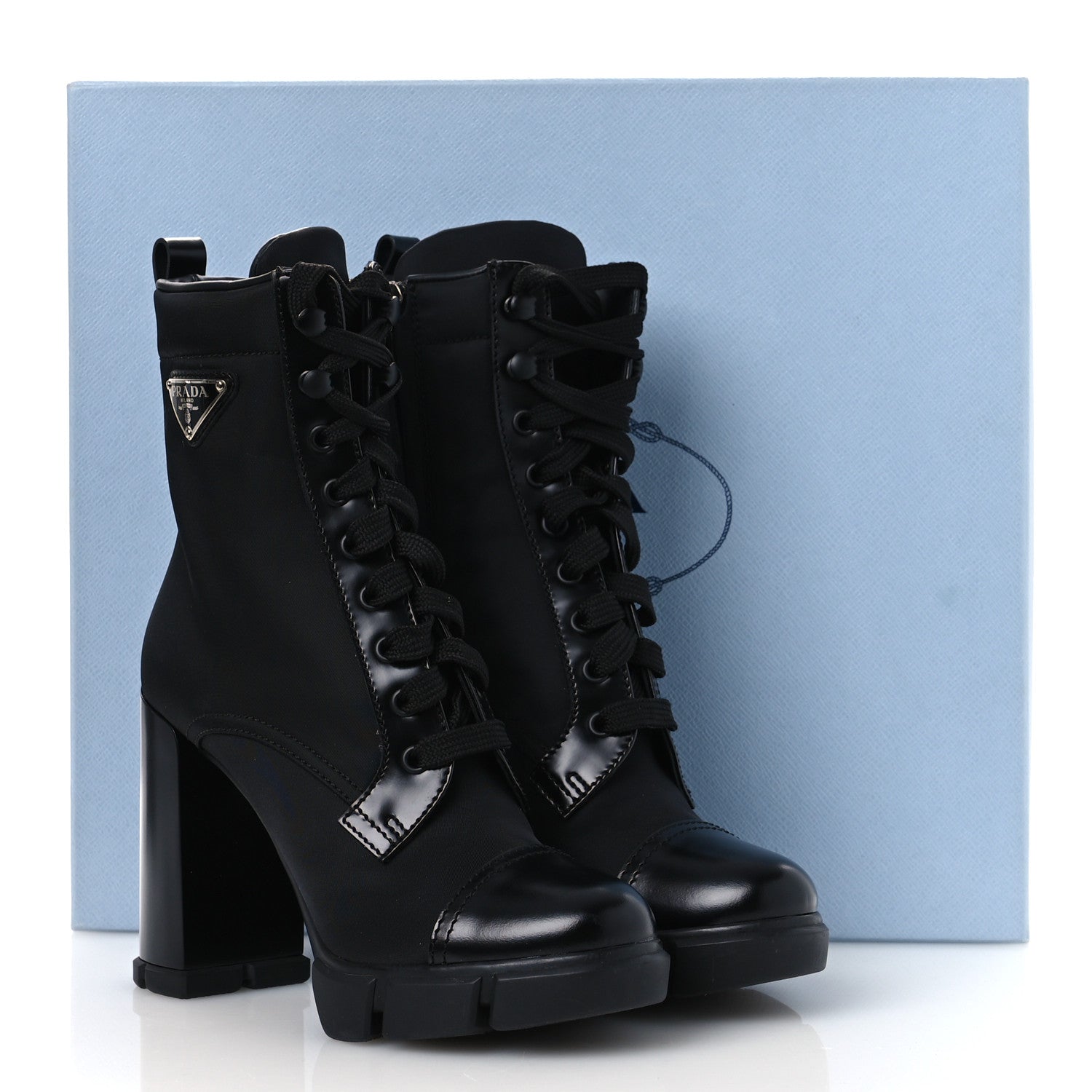 Prada Spazzolato Re-Nylon Metal Triangle Logo 110mm Ankle Boots