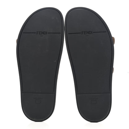 Fendi Fabric Jacquard Nappa FF Womens Fendi Feel Buckled Slide Sandals 41 Tobacco Black Miele Scuro 9 of 18