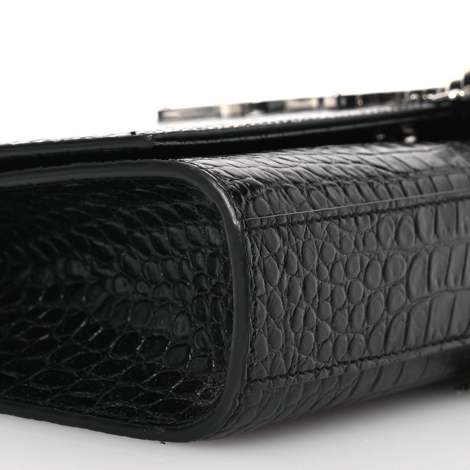 Saint Laurent Calfskin Crocodile Embossed Medium Classic Monogram Kate Tassel Satchel Black 9 of 13