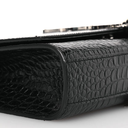 Saint Laurent Calfskin Crocodile Embossed Medium Classic Monogram Kate Tassel Satchel Black 9 of 13