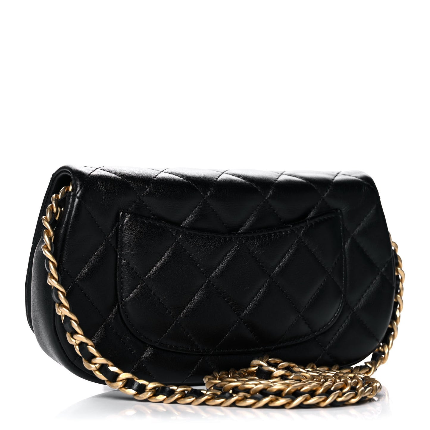 Calfskin Quilted Coco Mail Clutch With Chain Black