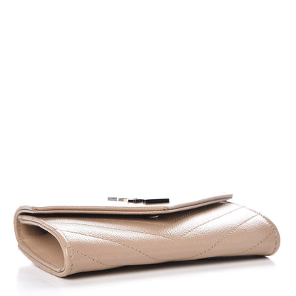 Saint Laurent Grain De Poudre Matelasse Chevron Small Monogram Envelope Wallet Dark Beige 4 of 8