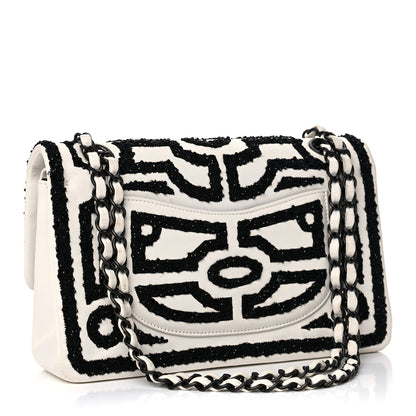 Chanel Lambskin Crystal Embroidered Medium Garden Of Versailles Double Flap Black White 2 of 21