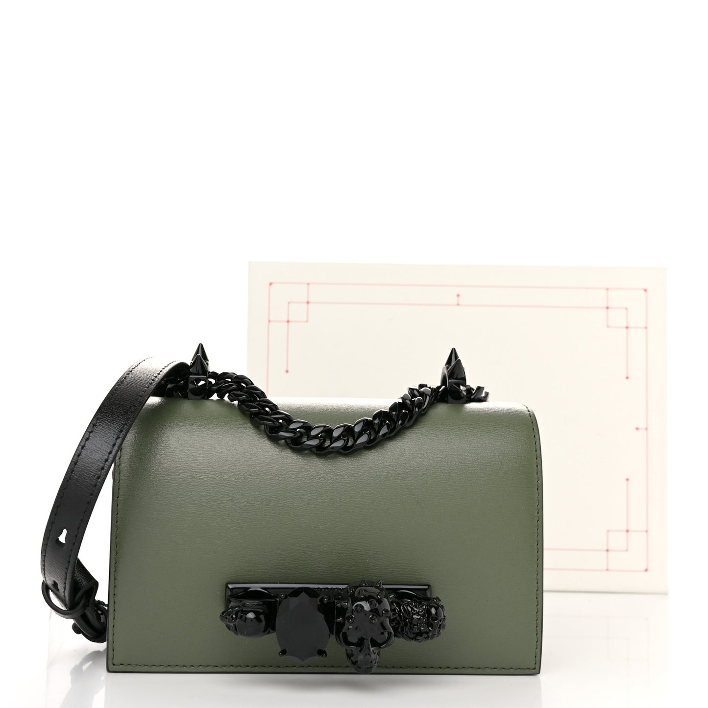Calfskin Mini Jeweled Knuckle Satchel Khaki Green