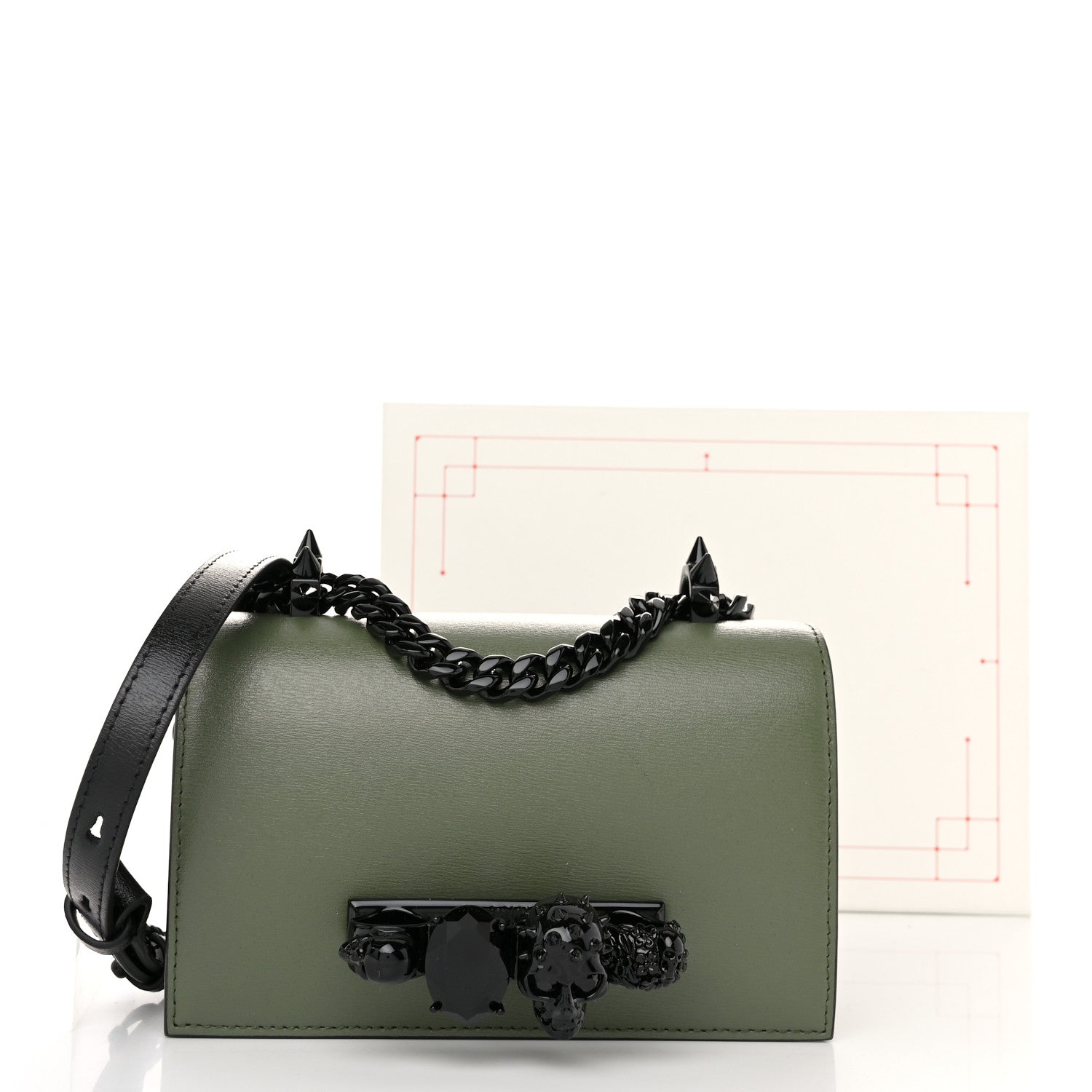 Alexander McQueen Calfskin Mini Jeweled Knuckle Satchel Khaki Green 11 of 11