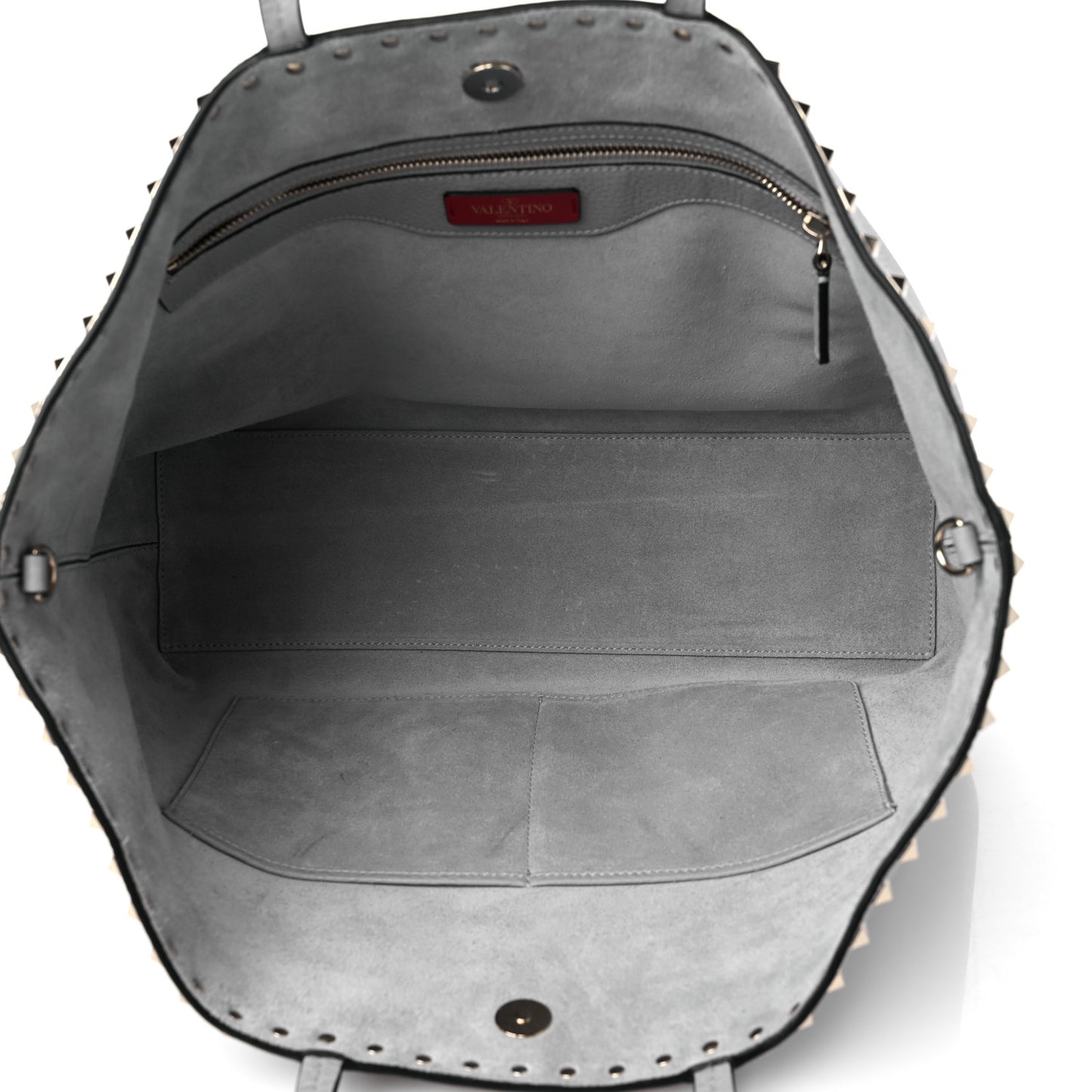 Grained Calfskin Rockstud Shoulder Tote Pastel Grey