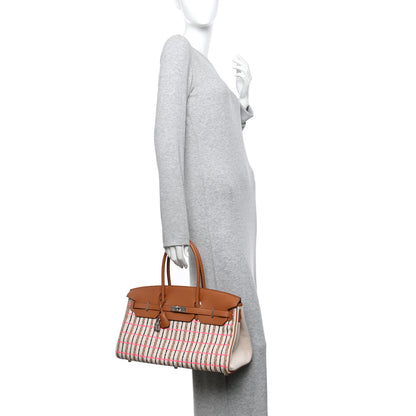 Hermes Toile Swift Broderie Shoulder Birkin Light 39 Gold Fauve Rose Pop Black 2 of 10