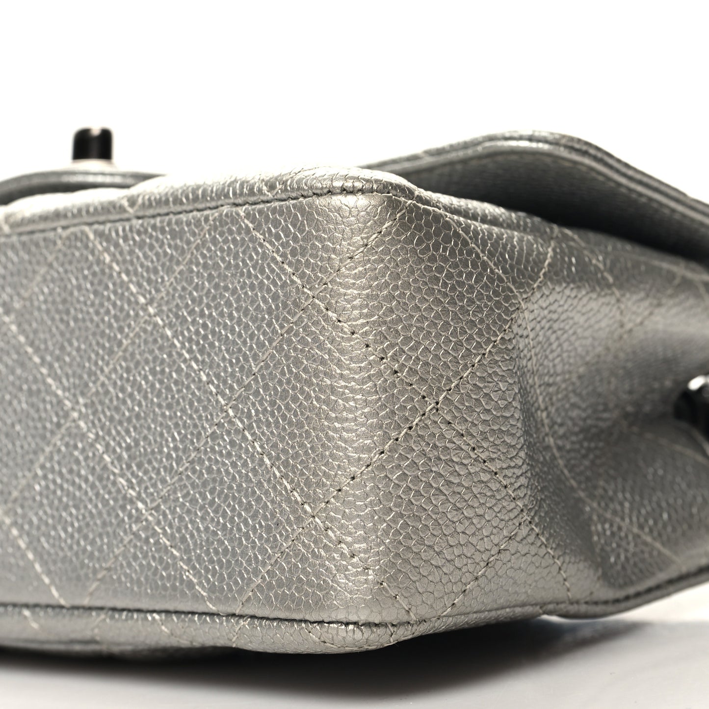 Metallic Caviar Quilted Mini Rectangular Flap Silver