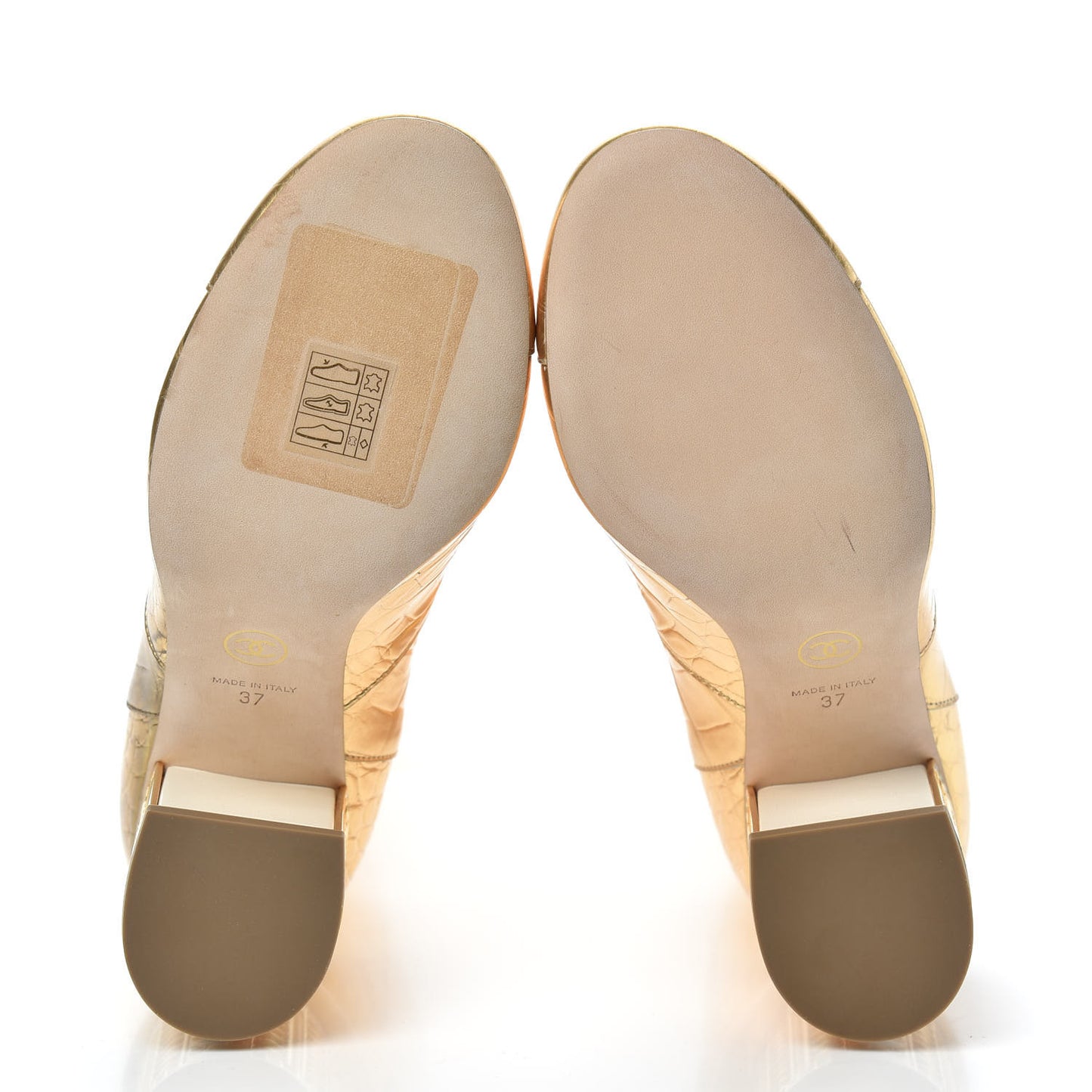 Calfskin Crocodile Embossed Cap Toe High Boots 37 Gold