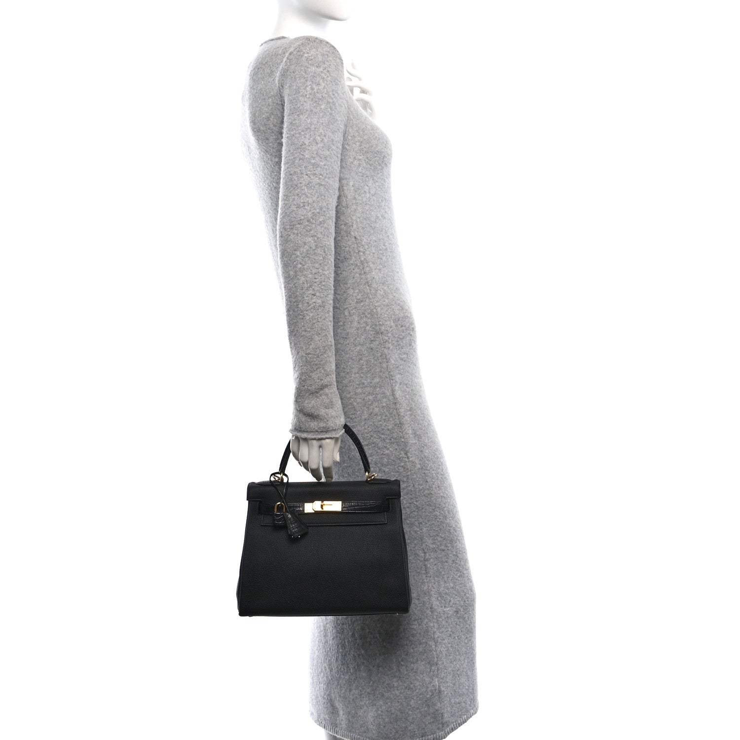 Hermes Togo Matte Porosus Crocodile Kelly Retourne Touch 28 Black 2 of 11