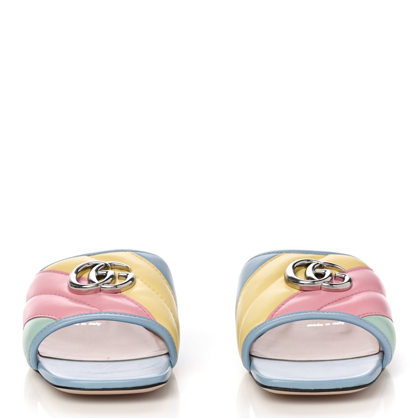 Nappa Matelasse Diagonal GG Marmont Flat Slide Sandals 37.5 Multicolor Pastel
