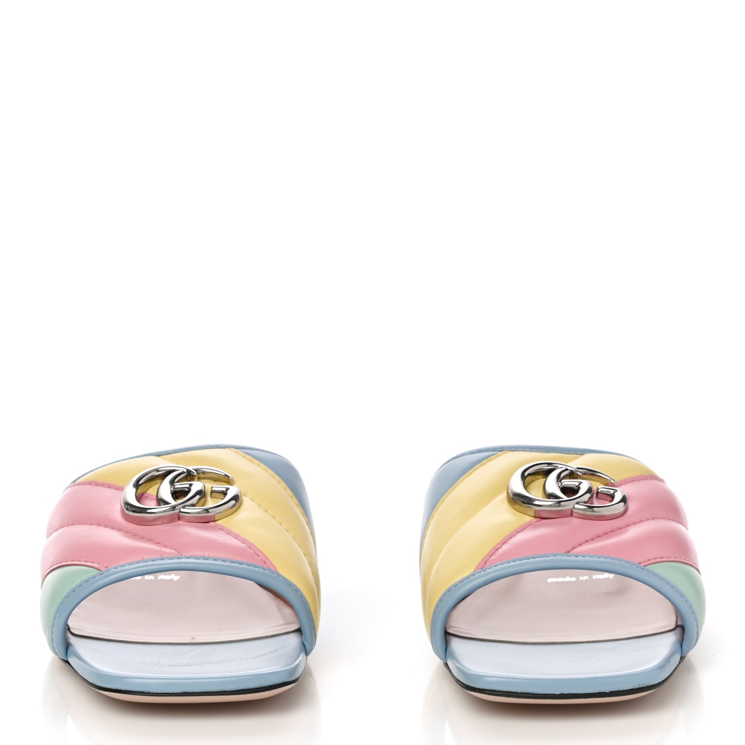 Gucci Nappa Matelasse Diagonal GG Marmont Flat Slide Sandals 37.5 Multicolor Pastel 2 of 12
