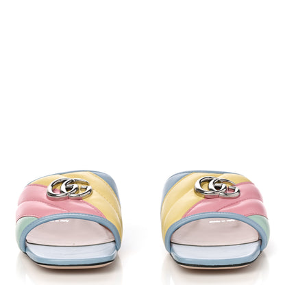 Gucci Nappa Matelasse Diagonal GG Marmont Flat Slide Sandals 37.5 Multicolor Pastel 2 of 12