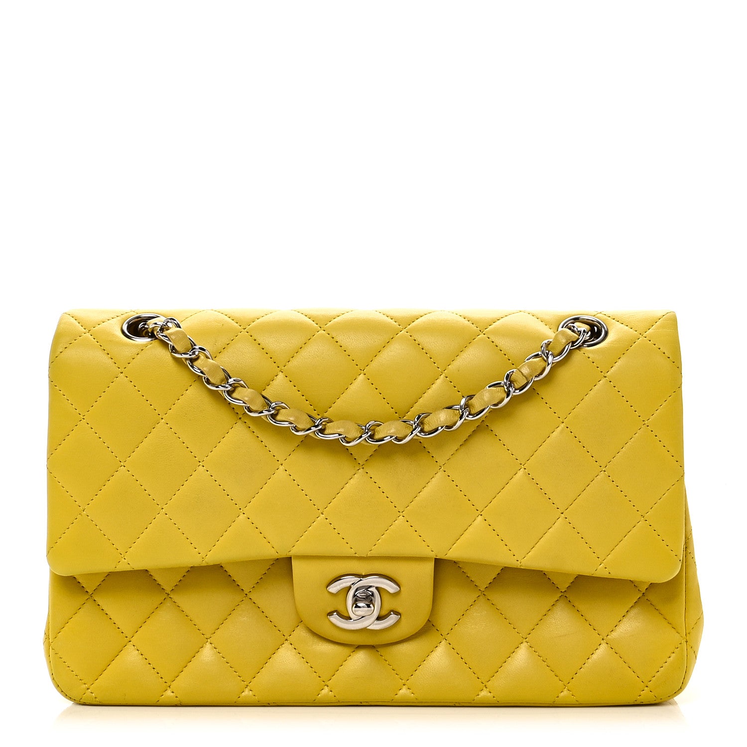 Chanel Lambskin Quilted Medium Double Flap Yellow 1 of 10