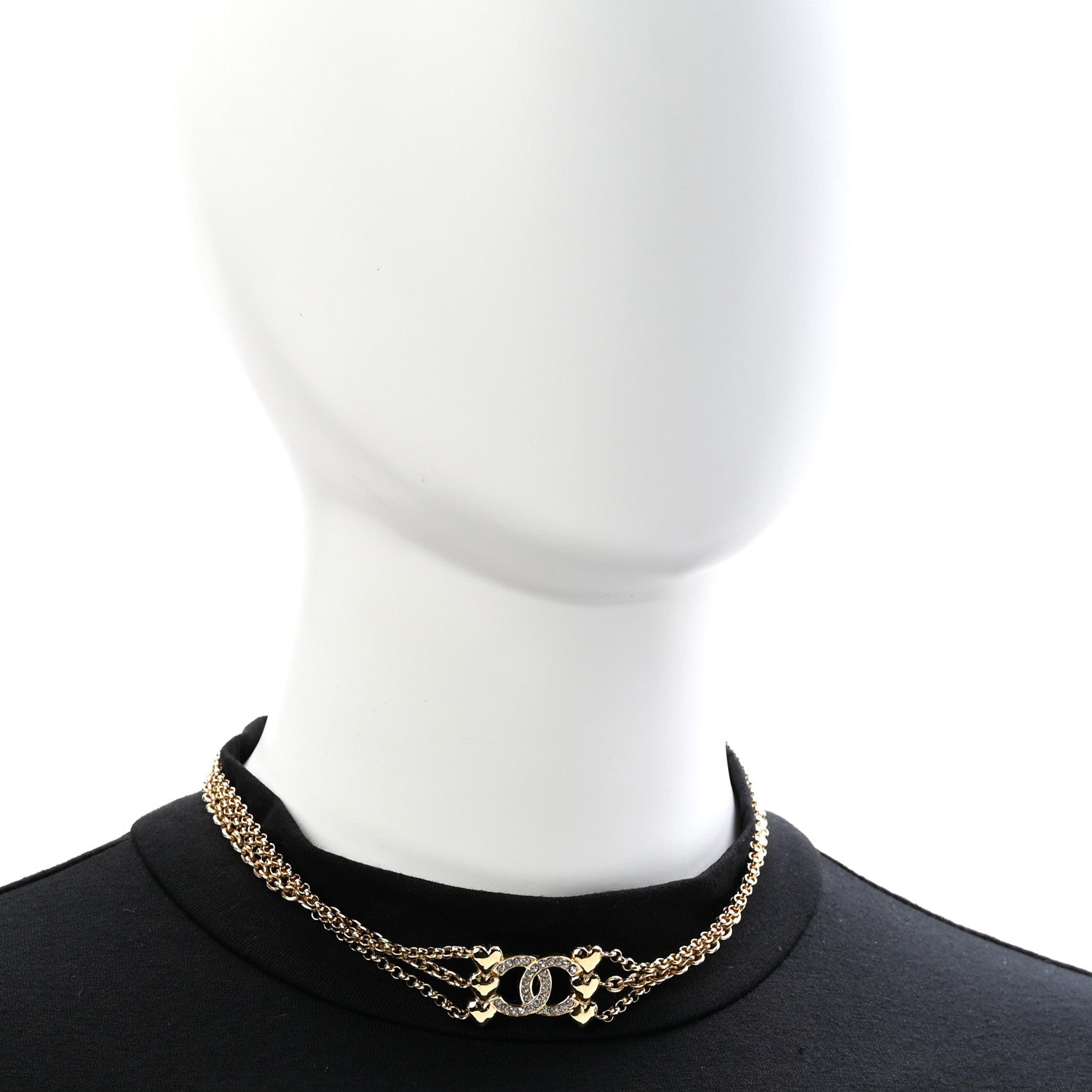 Chanel Crystal CC Heart Link Multi Strand Choker Necklace Gold 2 of 5