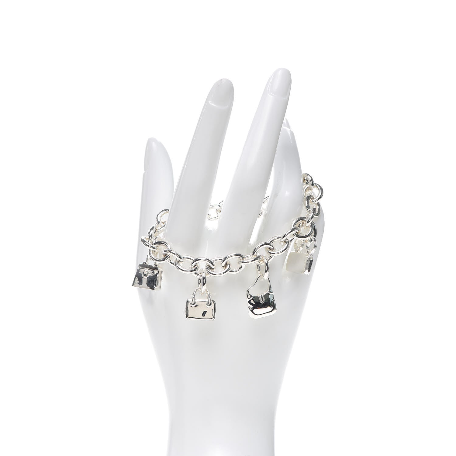 Hermes Sterling Silver Five Bags Amulette Charm Bracelet LG 2 of 6