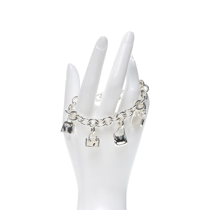 Hermes Sterling Silver Five Bags Amulette Charm Bracelet LG 2 of 6