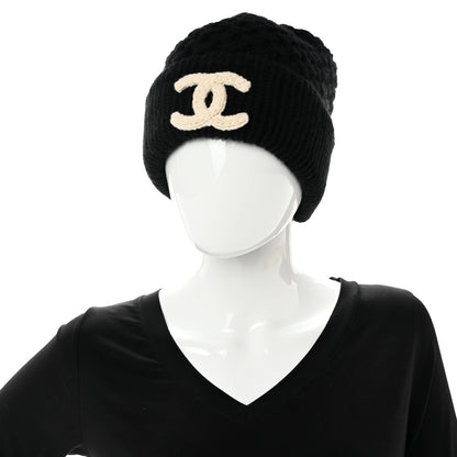 Chanel Wool Cashmere CC Beanie Hat Black White 2 of 6