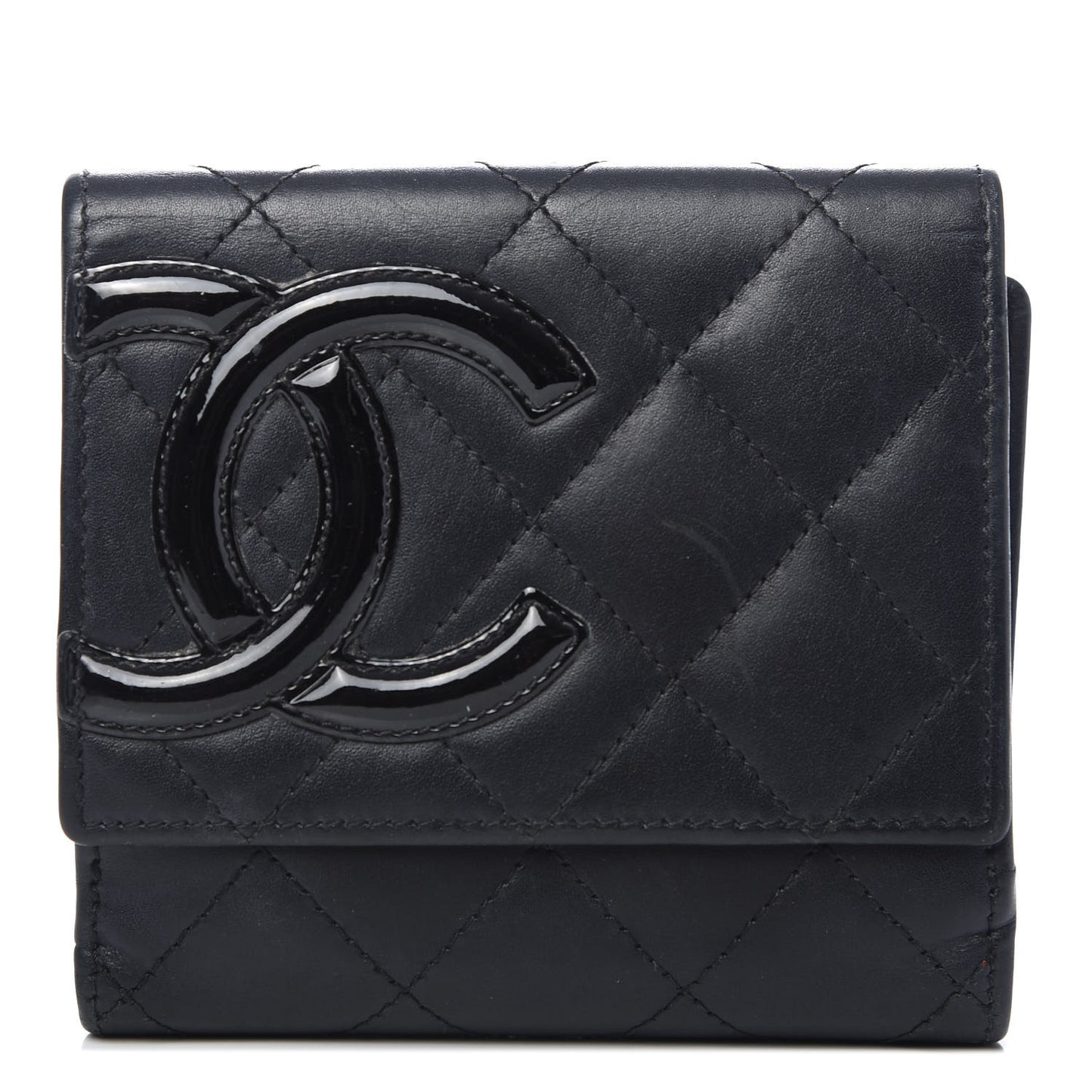 Lambskin Quilted Cambon Flap Wallet Black