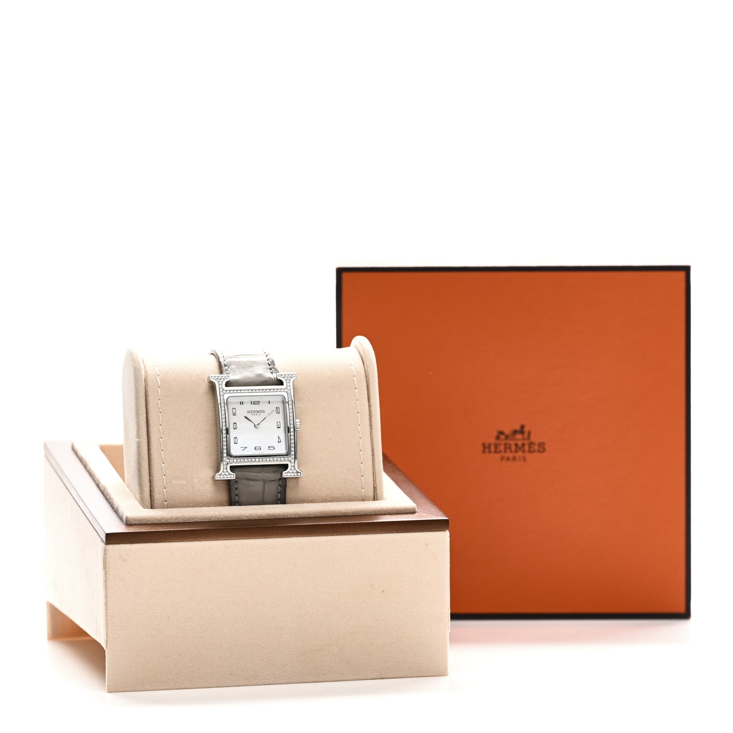 Stainless Steel Alligator Diamond Bezel Mother of Pearl 26mm Heure H Hour Quartz Watch Gris Perle