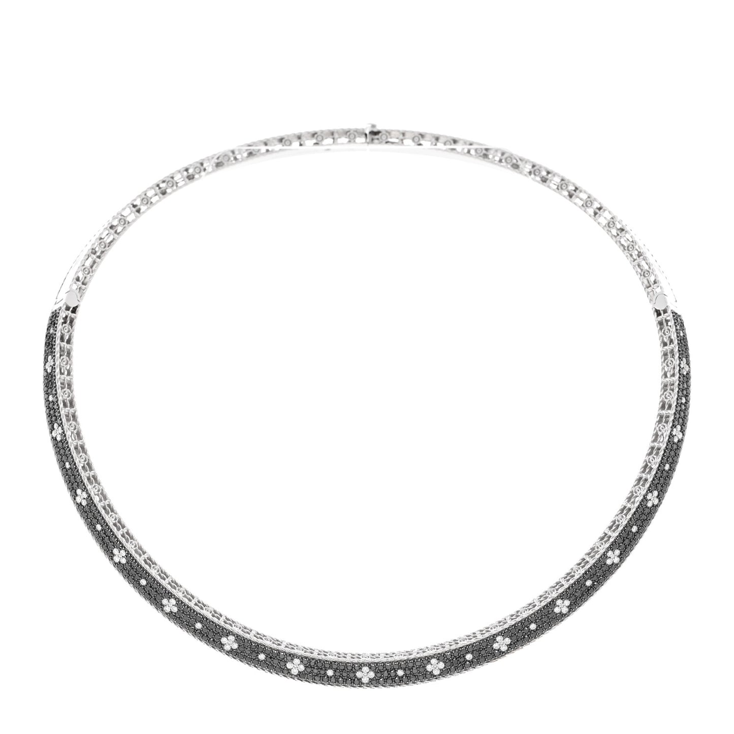 18K White Gold Diamond Black Diamond Venetian Princess Collar Necklace