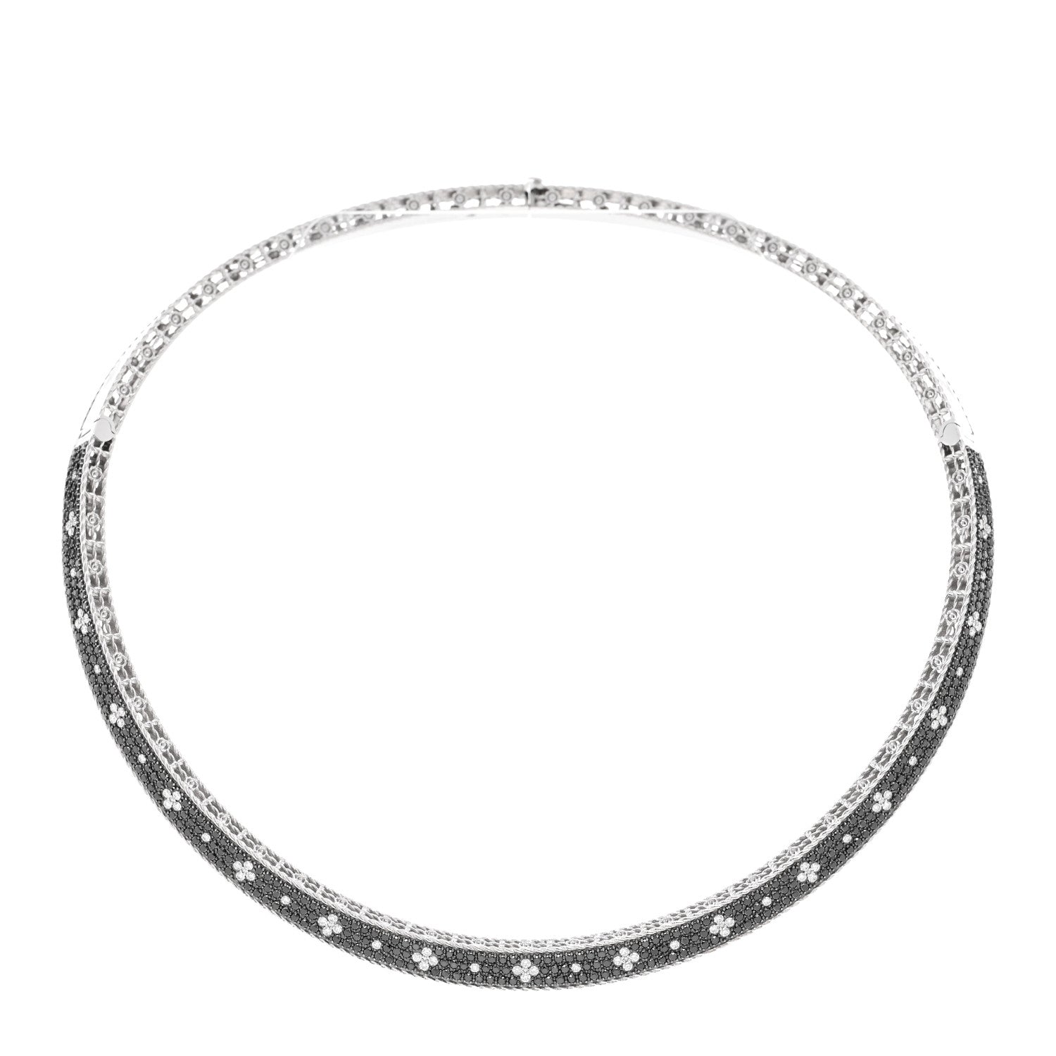 Roberto Coin 18K White Gold Diamond Black Diamond Venetian Princess Collar Necklace 1 of 4
