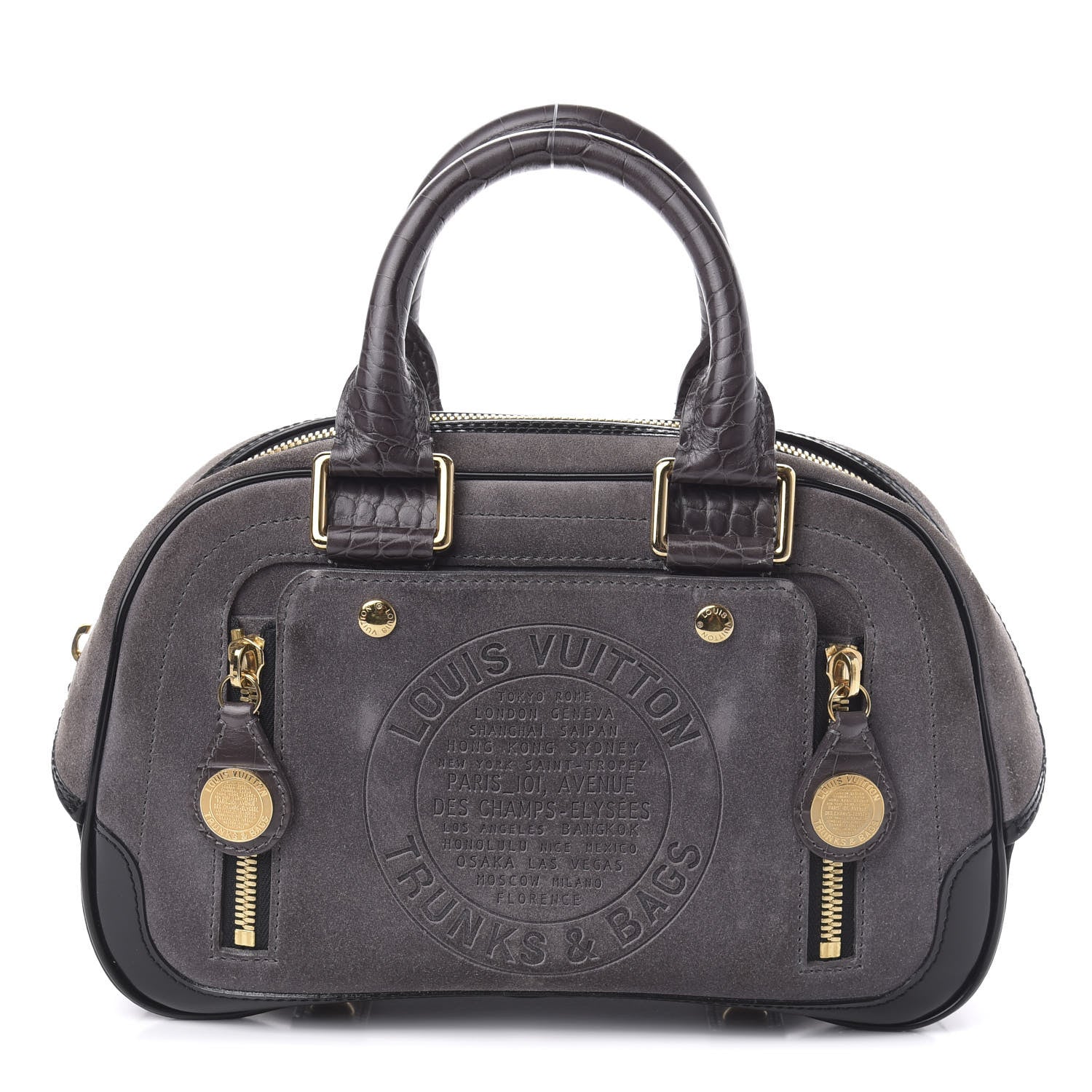 Louis Vuitton Suede Stamped Bowling GM Grey 1 of 10