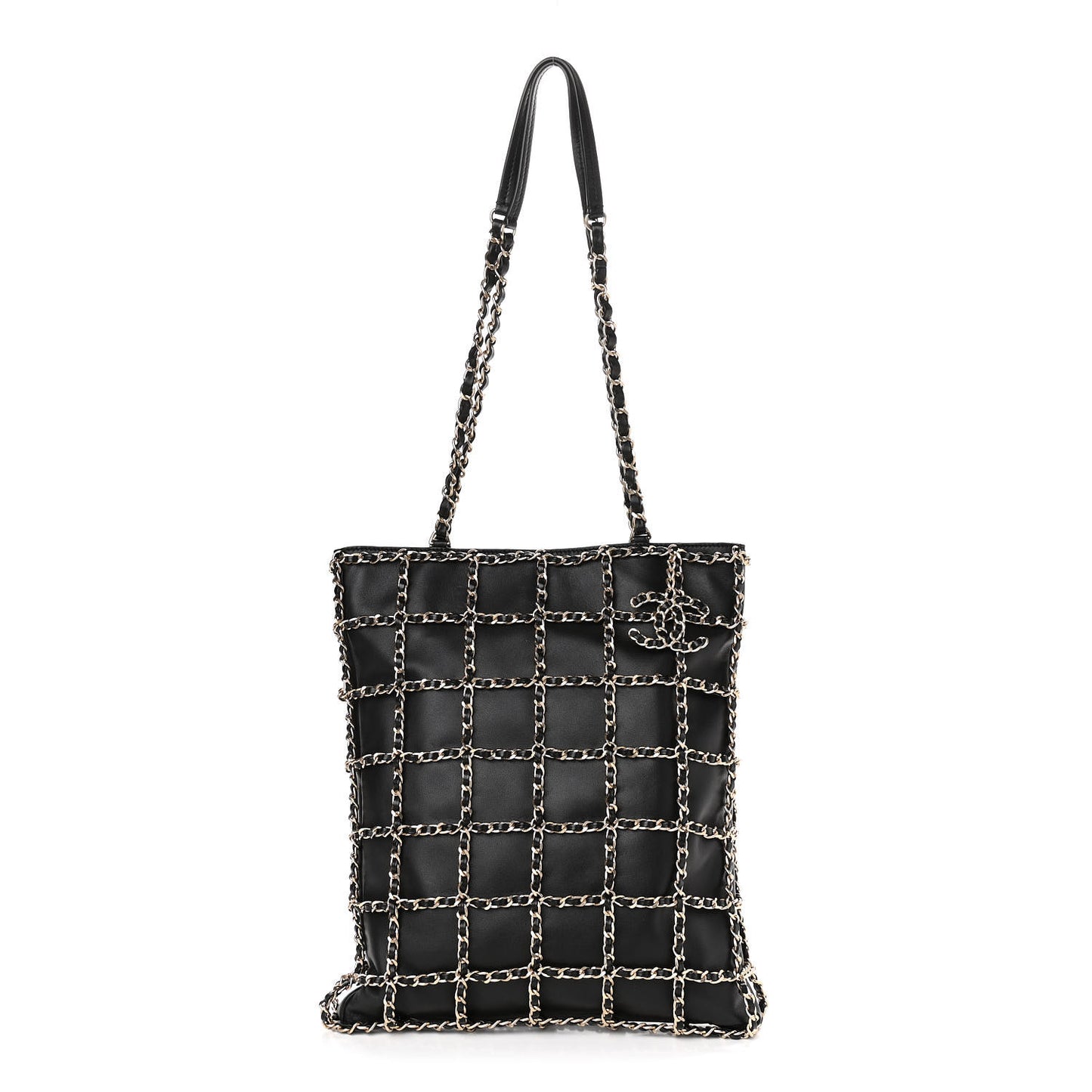 Lambskin Large Shopping Chain Tote Black