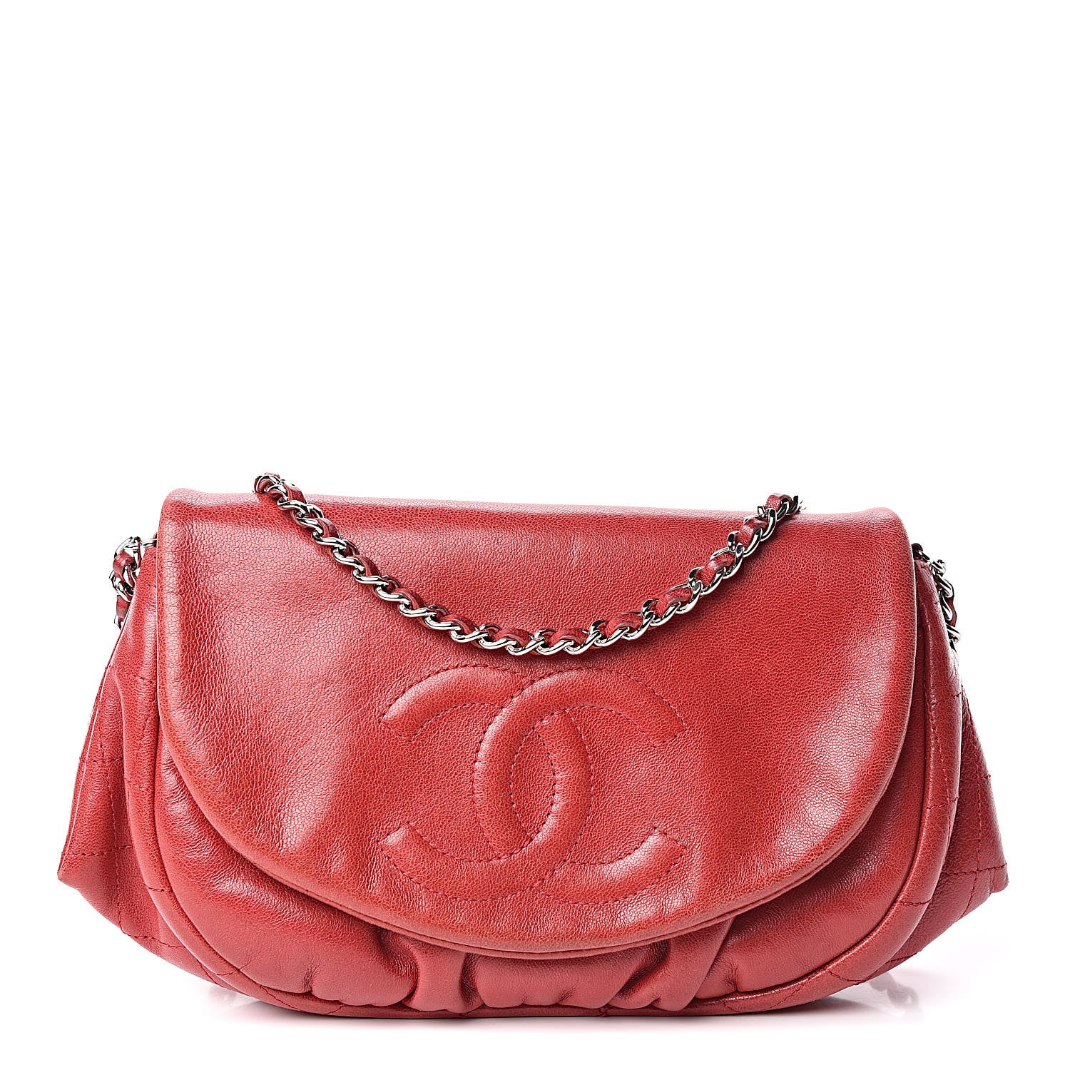 Chanel Lambskin Half Moon Wallet On Chain WOC Red 1 of 14
