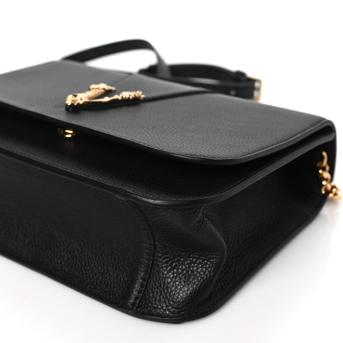 Grainy Calfskin Virtus Chain Crossbody Black