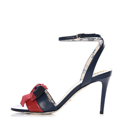 Gucci Calfskin Heel Sandal Web Bow 38 Navy 1 of 14