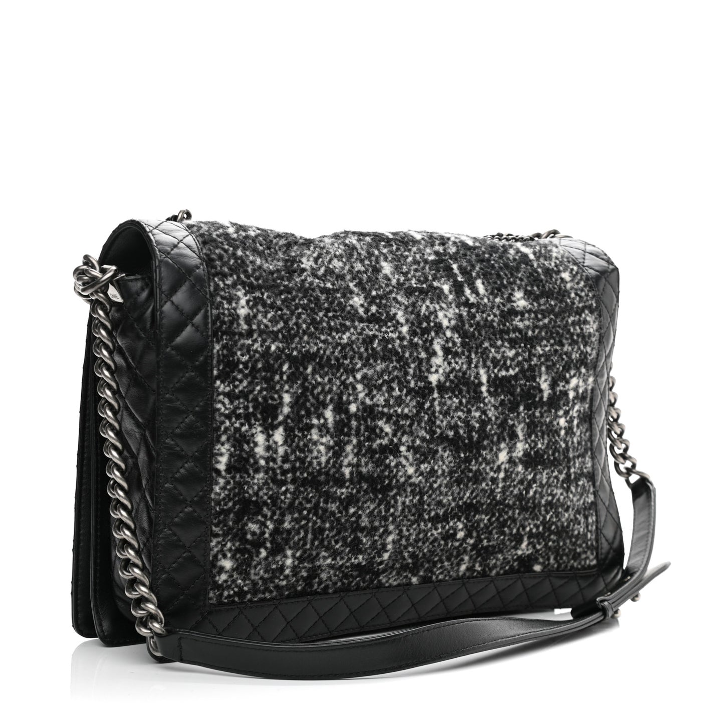 Calfskin Tweed Enchained XL Boy Flap Black