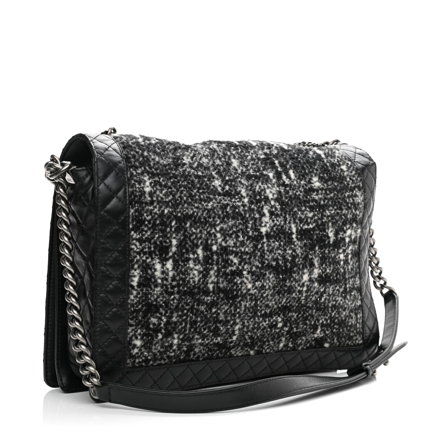 Chanel Calfskin Tweed Enchained XL Boy Flap Black 3 of 10