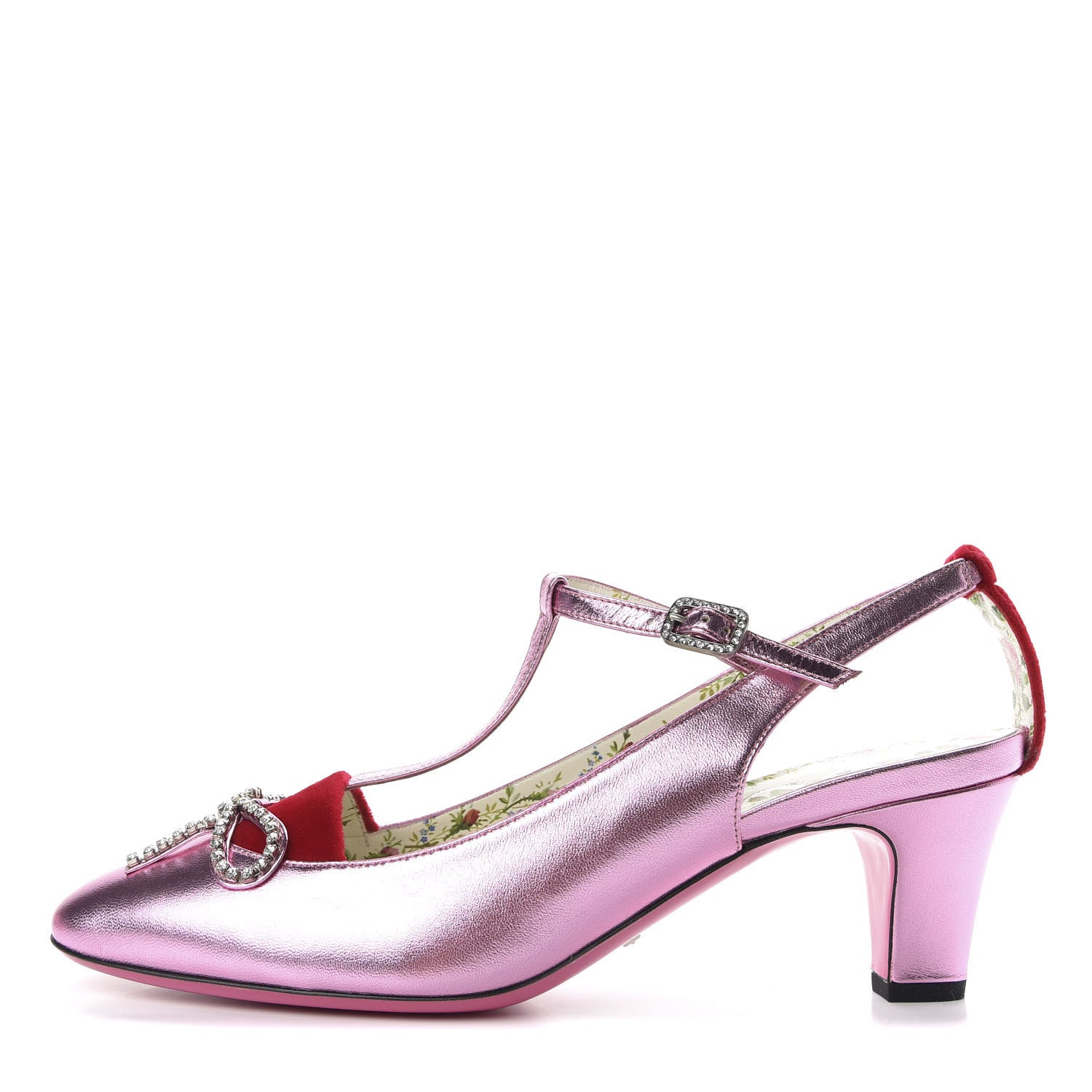 Gucci Metallic Nappa Velvet Crystal Bow Anita Pumps 40 Rosa Hibiscus Red 1 of 10