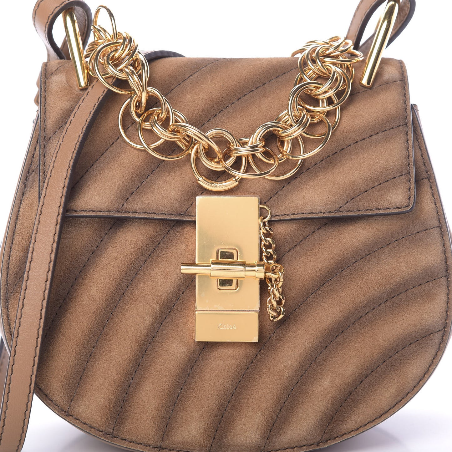 Suede Calfskin Quilted Drew Bijou Shoulder Bag Nut
