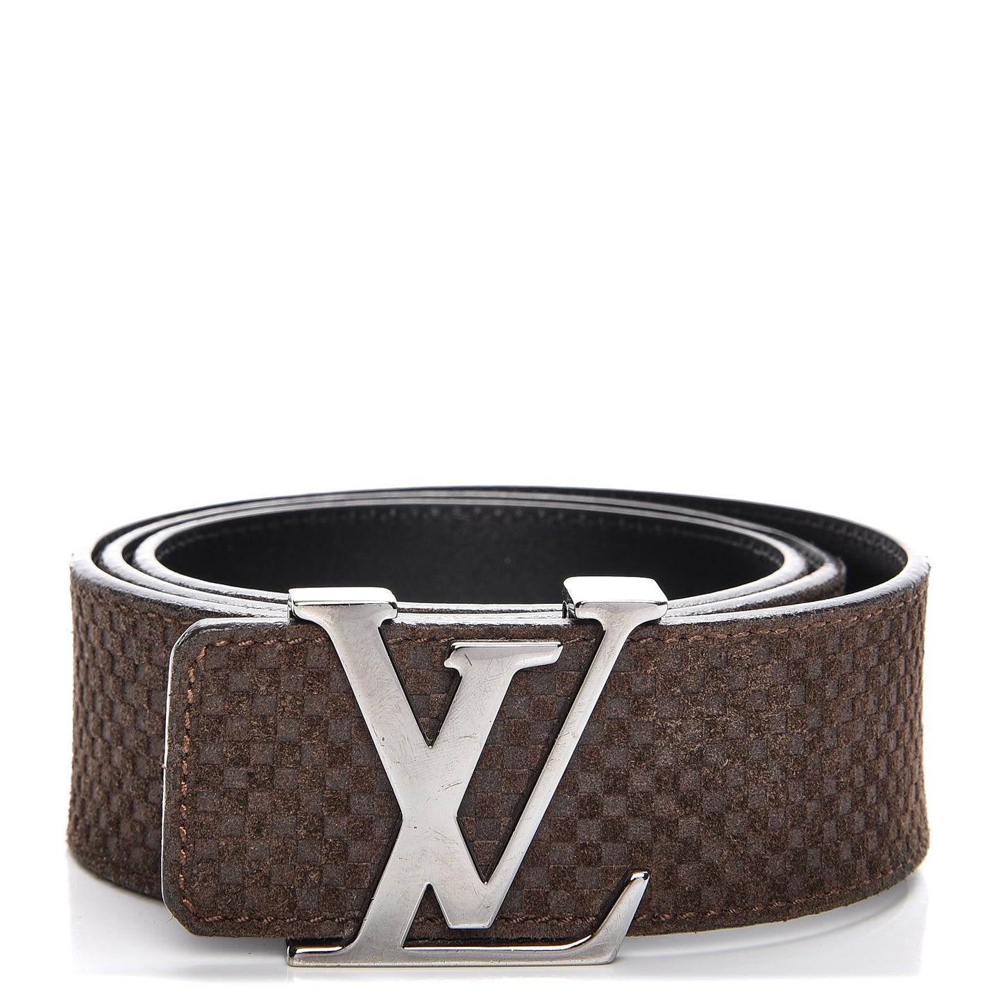 Suede Calfskin Mini Damier 40mm LV Initiales Belt 85 34 Moka