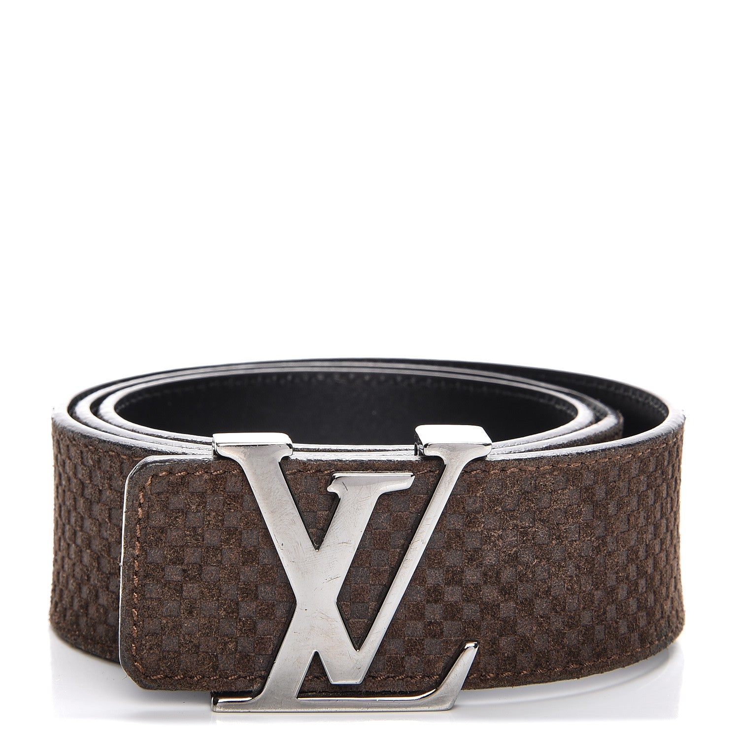 Louis Vuitton Suede Calfskin Mini Damier 40mm LV Initiales Belt 85 34 Moka 1 of 9