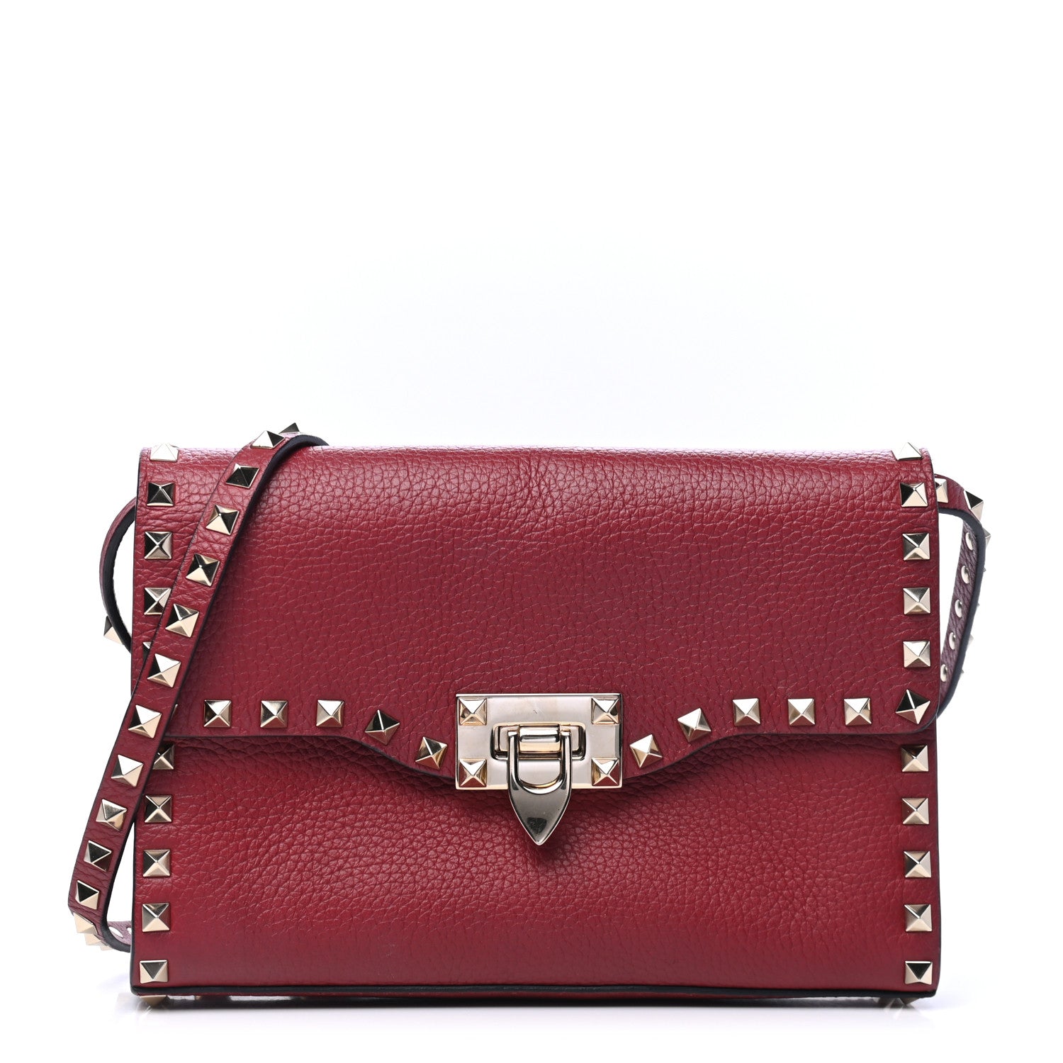 Valentino Garavani Pebbled Calfskin Medium Rockstud Flip Lock Crossbody Bag Red 1 of 5