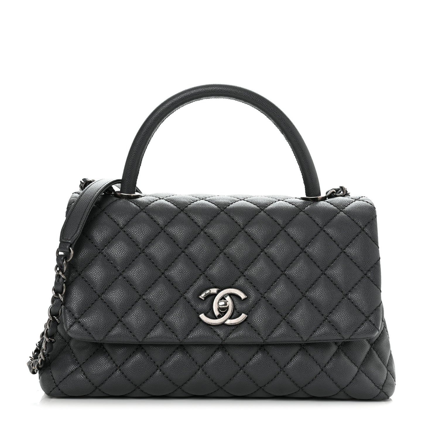 Caviar Quilted Small Coco Handle Flap Grey