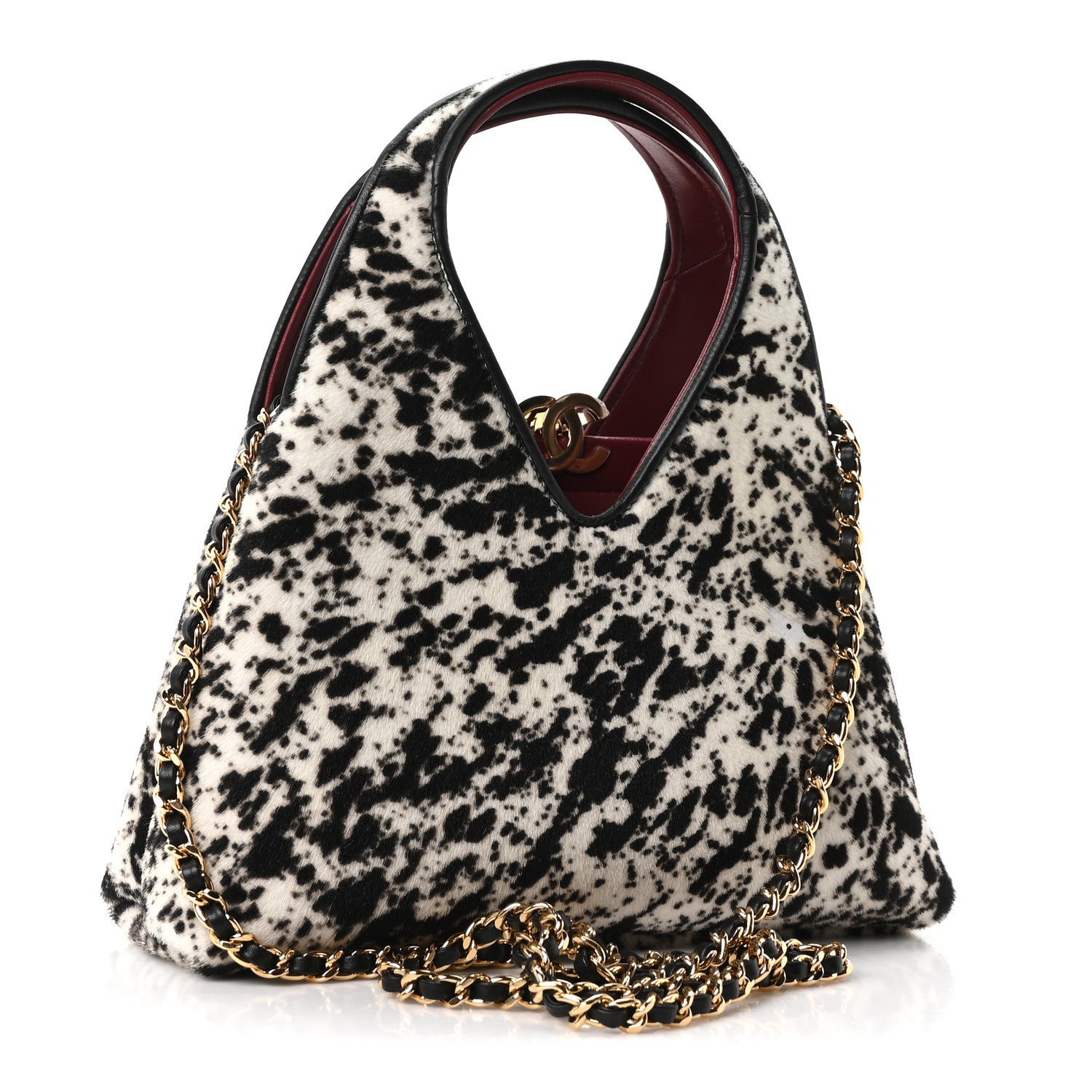 Chanel Pony Hair Printed Chic Lady Small Shopping Tote White Black 3 of 10