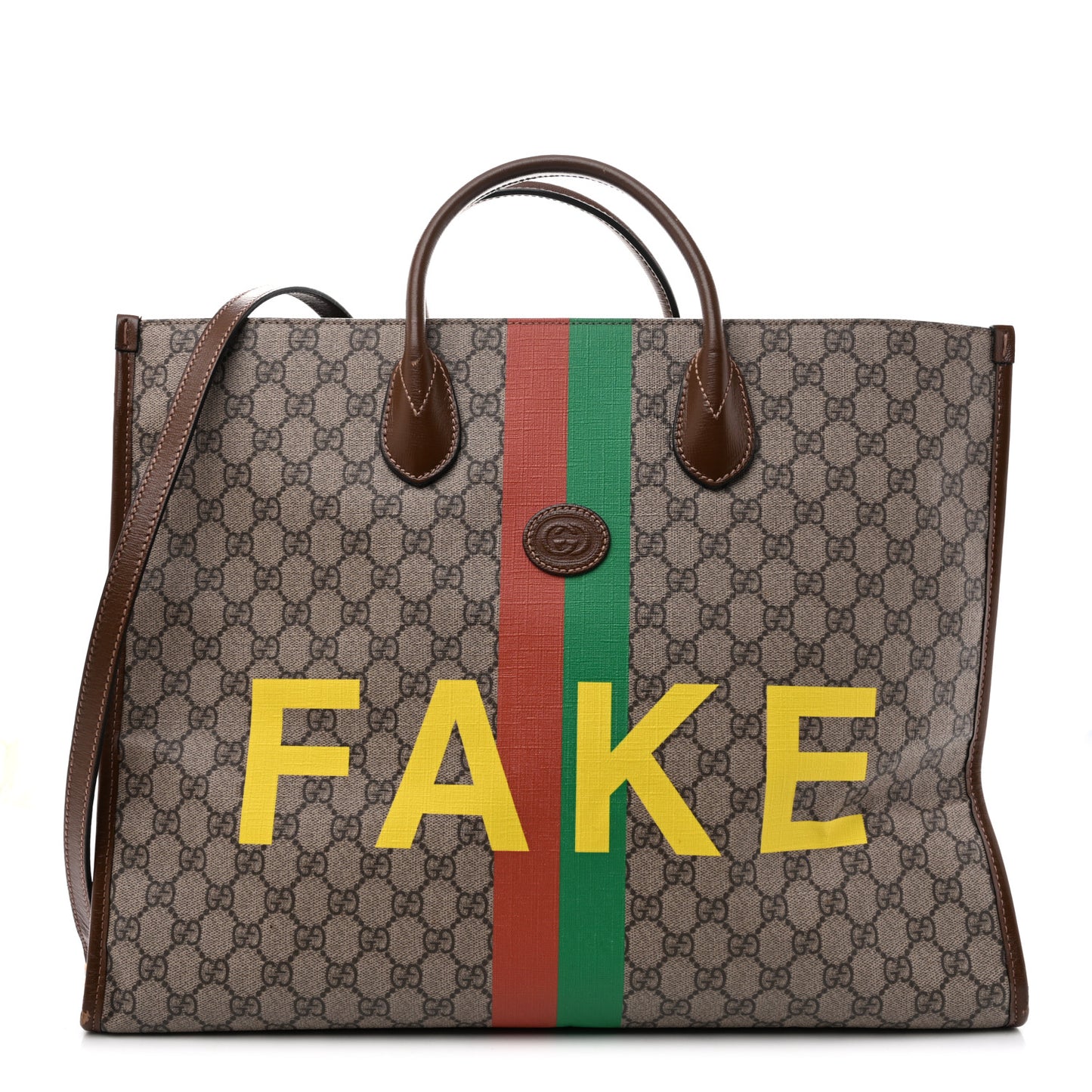 GG Supreme Monogram Fake/Not Large Retro Interlocking G Tote Bag Beige Brown Sugar