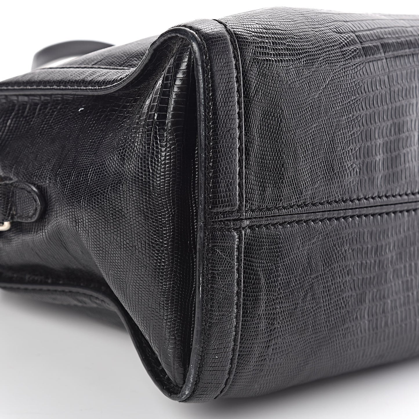 Calfskin Lizard Embossed Small Skull Padlock Zip Around Tote Black