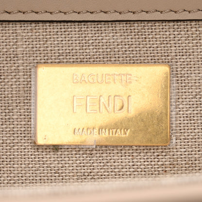 Fendi Canvas Vitello King FF Embroidered Baguette Grezzo White Nuvola 6 of 10