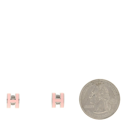Hermes Palladium Lacquered Mini Pop H Earrings Rose Dragee 2 of 4