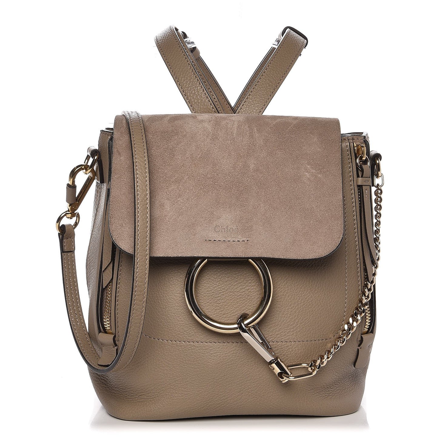 Suede Calfskin Small Faye Backpack Motty Grey