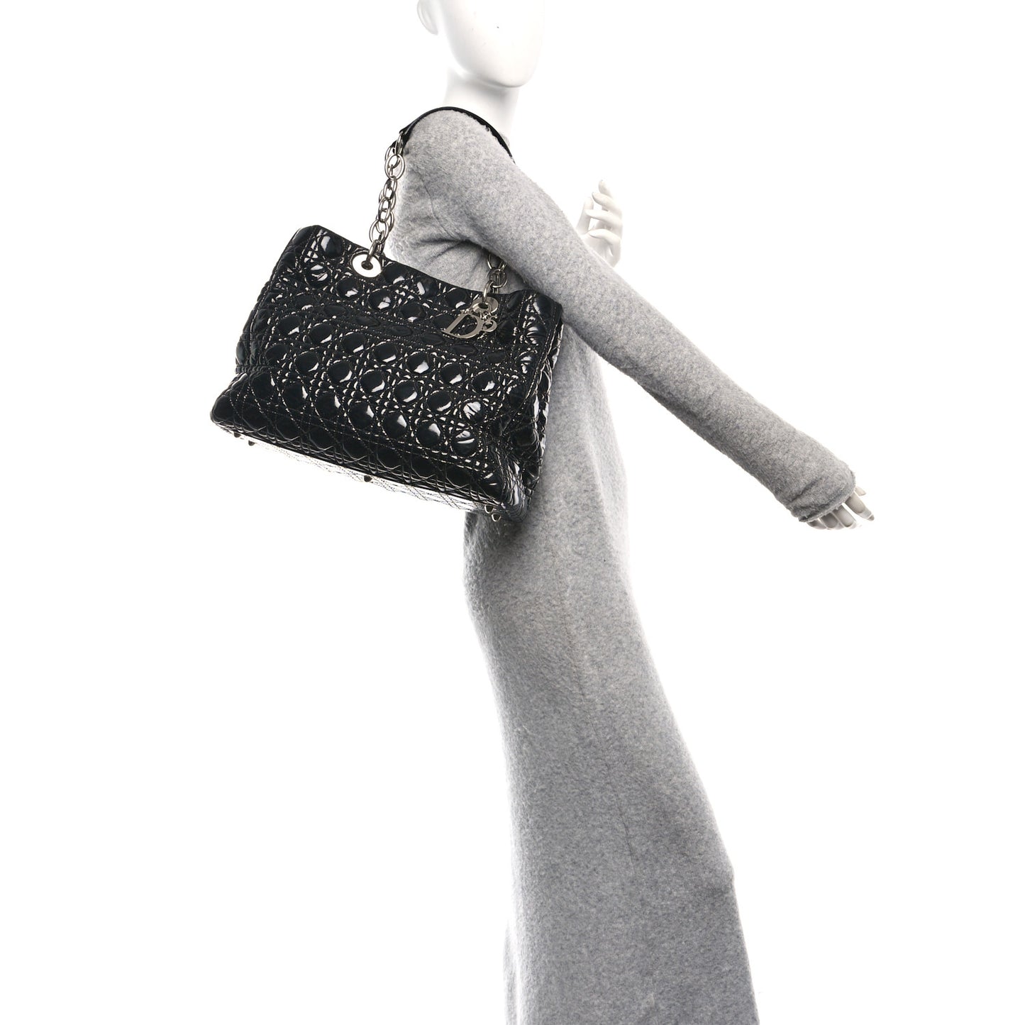 Patent Cannage Large Dior Soft Shopping Tote Black