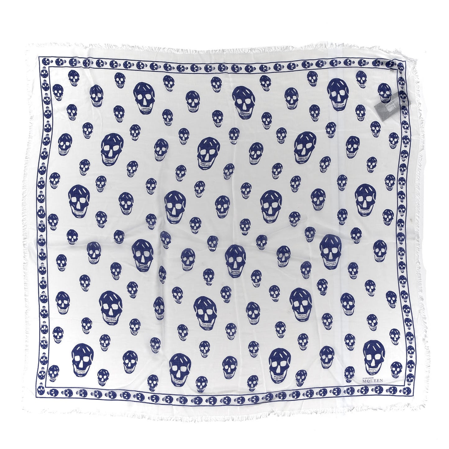Silk Chiffon Skull Scarf Ivory Blue